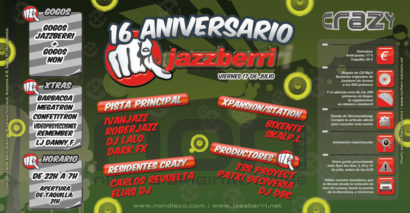 Cartel de la fiesta 16 Aniversario Jazzberri @ Crazy
