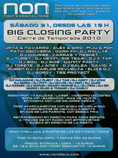 Cartel de la fiesta Big Closing Party @ NON