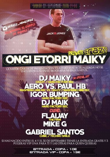 Cartel de la fiesta Ongi Etorri Maiky @ Crazy (Private)